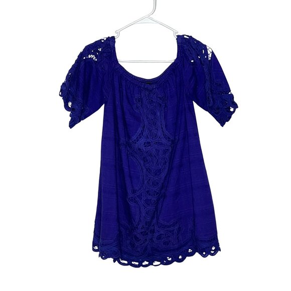 Free People Purple Crochet Tunic Top XS Boho Chic Bohemian Romantic - Picture 2 of 10